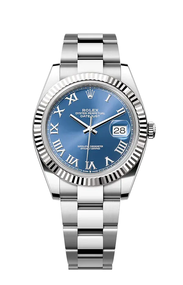 Rolex Datejust 41 Steel White Gold 126334 Azzurro Blue Roman